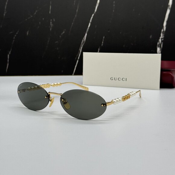 NEW GUCCI SUNGLASSES GOLD WOMEN OVAL EYEWEAR GUCCI GG1922S 001 - Picture 2 of 13